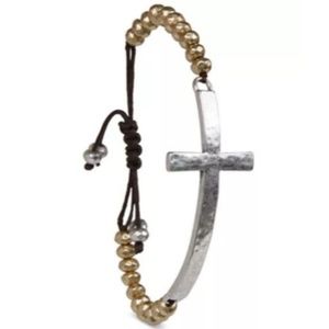 Lucky Brand Two-Tone Cross Pendant Beaded Bracelet